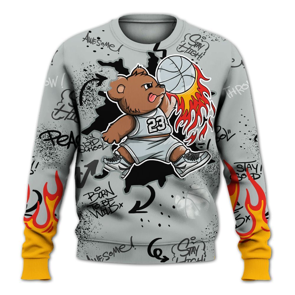Sweatshirt To Match Black Wolf Grey 12s - Number 23 Basketball Bear Custom Name All Over Print