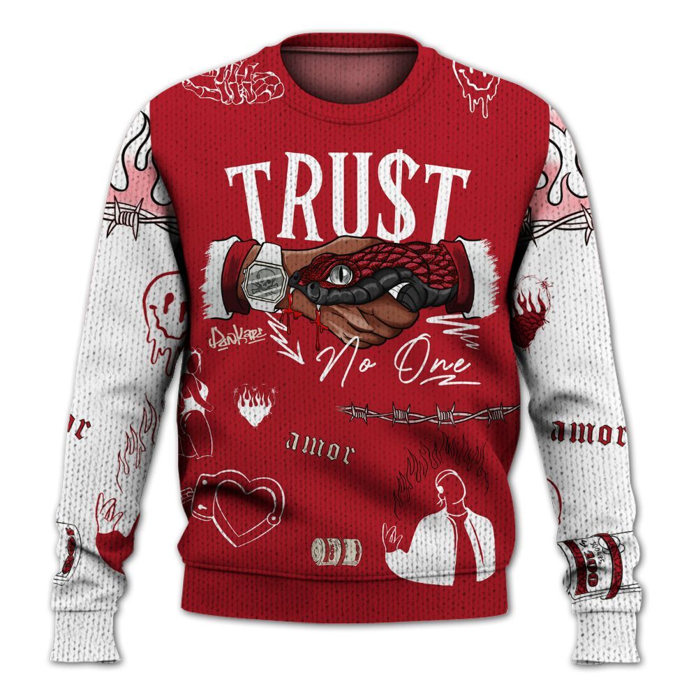 Sweater To Match Mid Red Cracked Leather 1s - Snake Trust No One Graphic