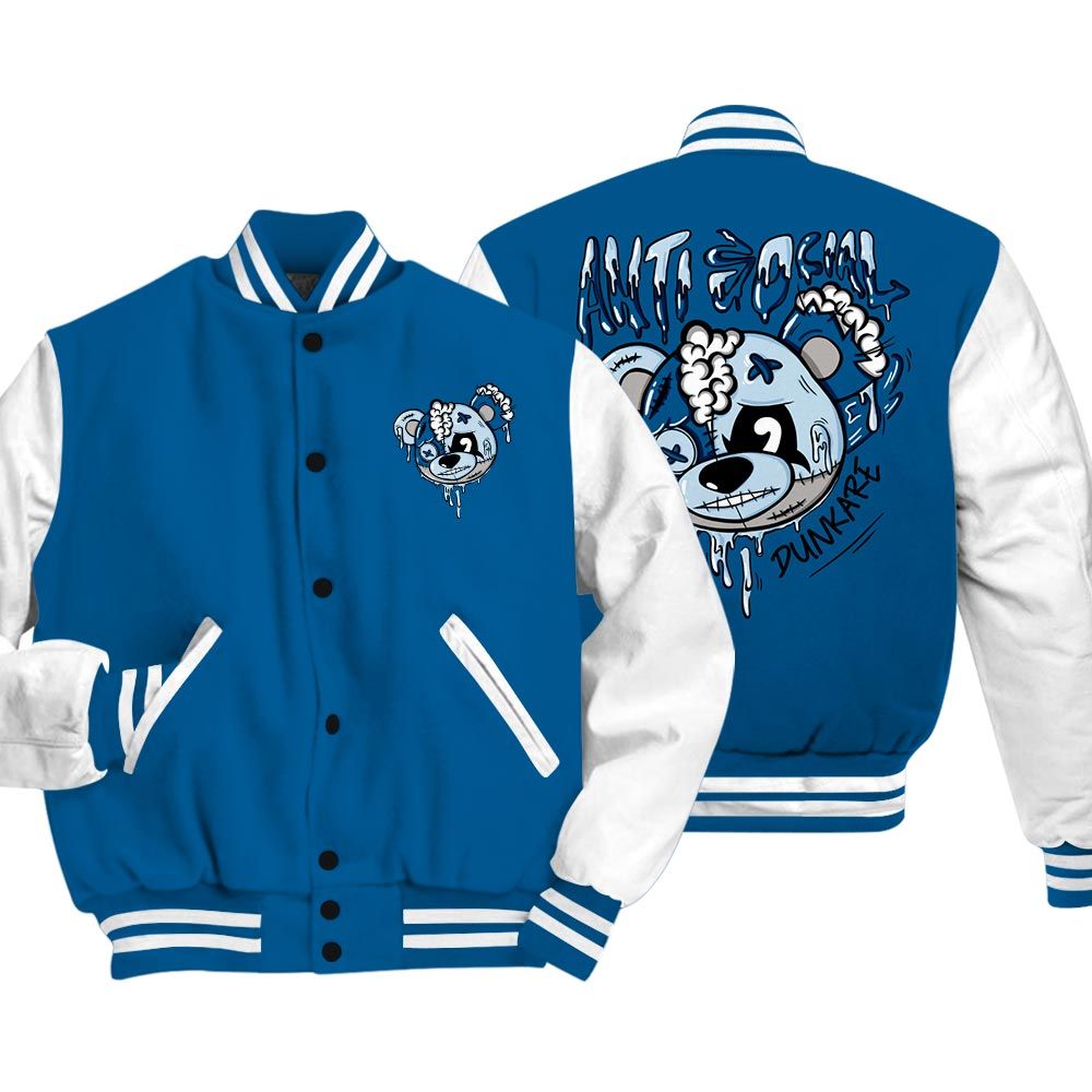 Varsity Jacket To Match Industrial Blue 4s Vasity Jacket - Hate Social Bear Vasity Jacket Unisex
