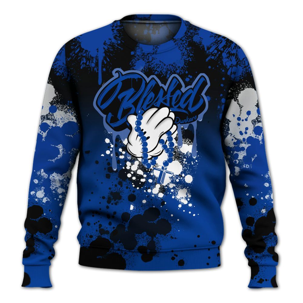 Sweatshirt To Match Hyper Royal 12s - God Blessed Ink Drip All Over Print