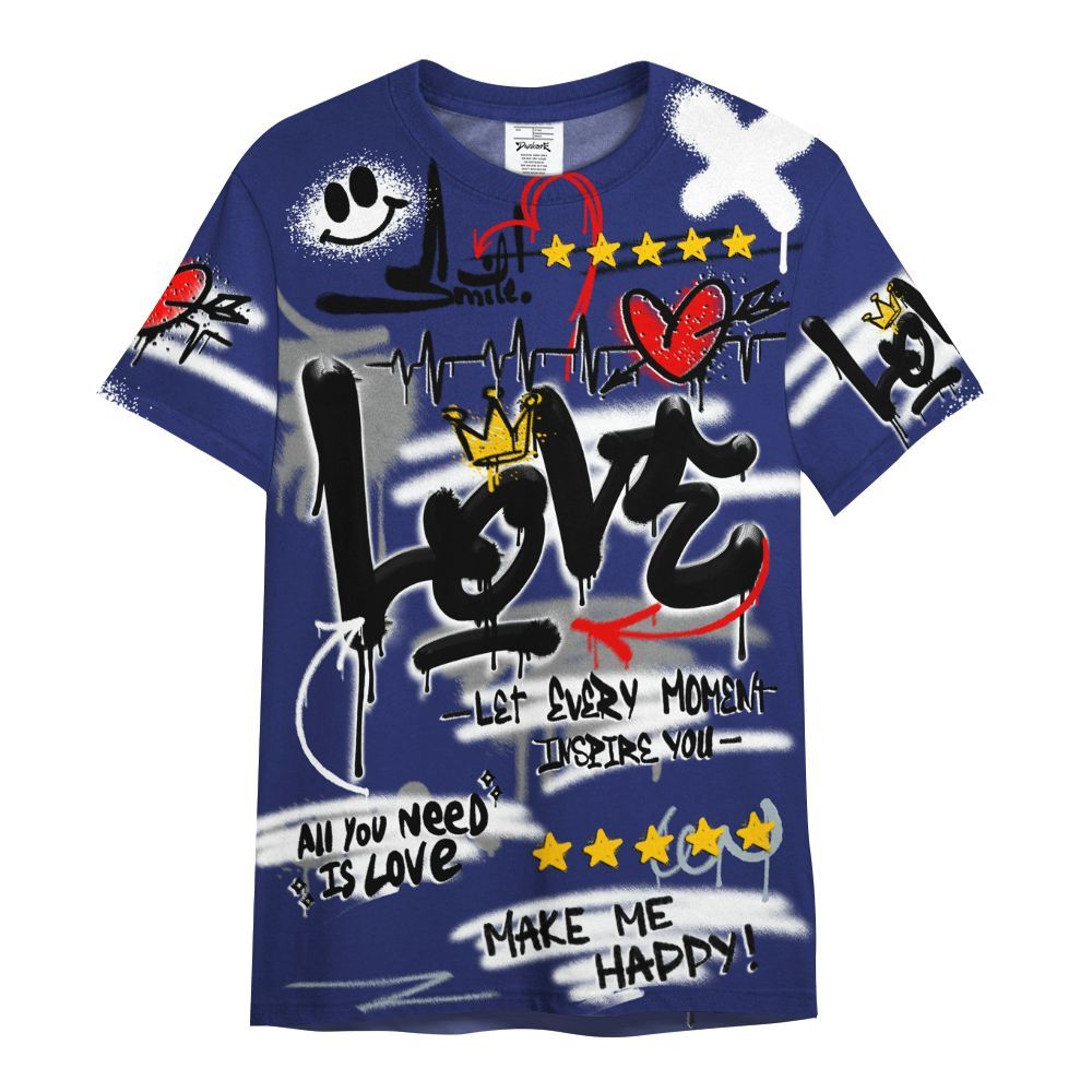 Shirt To Match Midnight Navy 11s - Happy Love Beats Graffiti Streetwear All Over Print