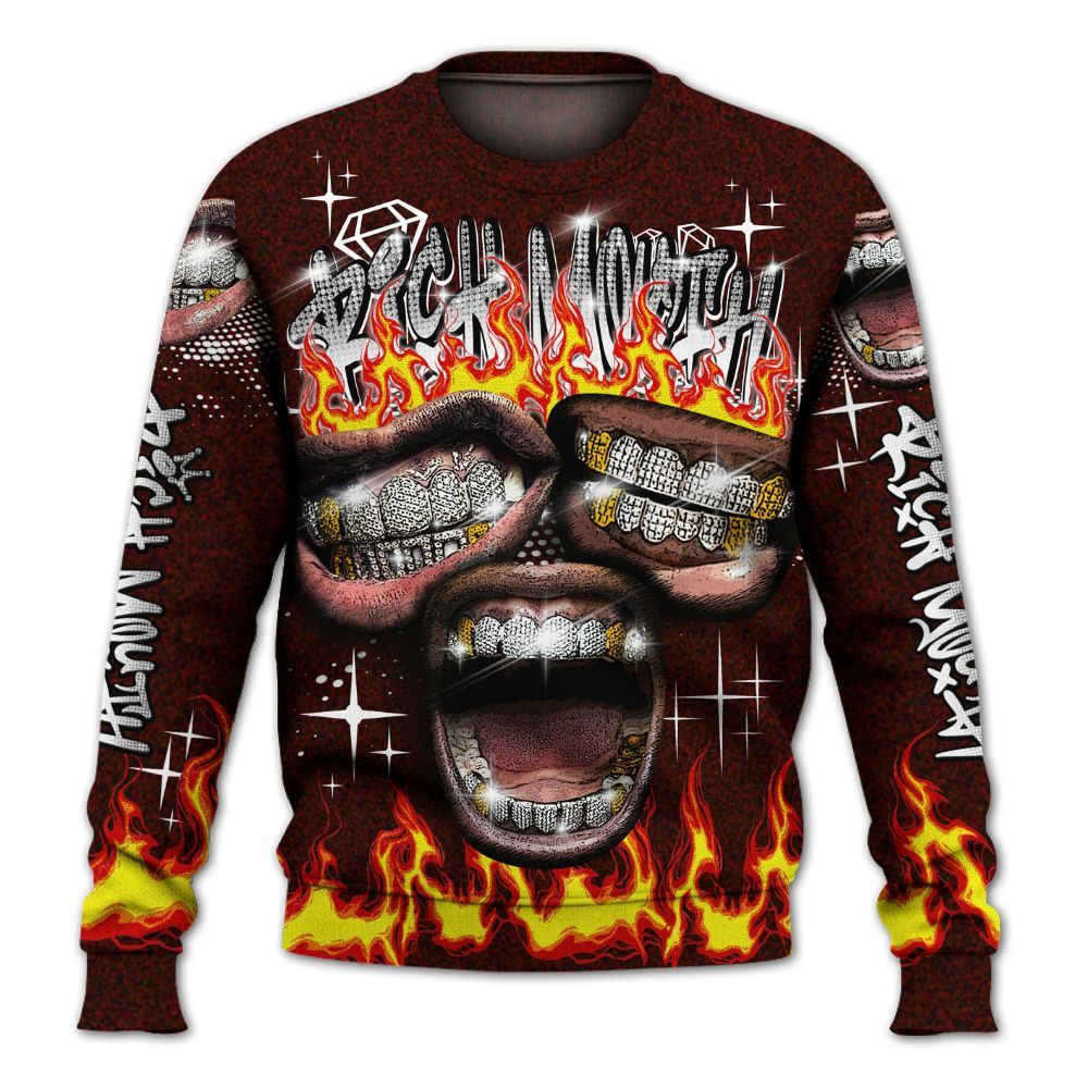 Sweatshirt To Match Air Force 1 Low Halloween Skull 2024 - Rich Mouth Fire Rap Retro 90s All Over Print