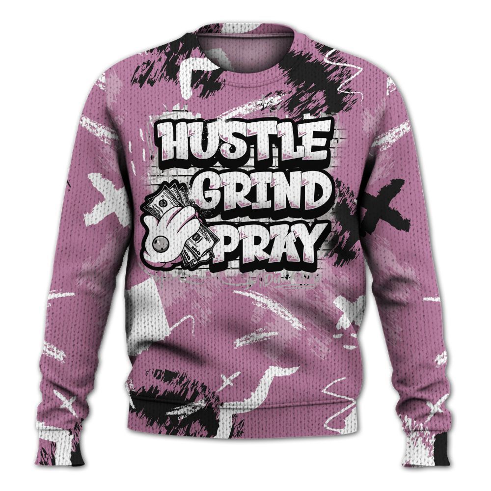 Knitted Sweater To Match Neutral Grey Black White Orchid 4s - Hustle Grind Pray Retro