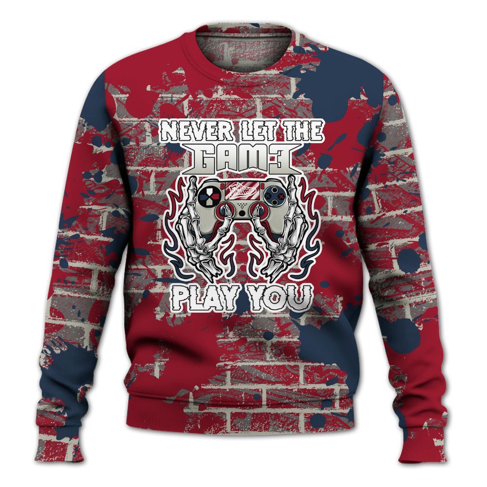 Sweatshirt To Match White Midnight Navy 6s - PlayGame Skull Brick All Over Print
