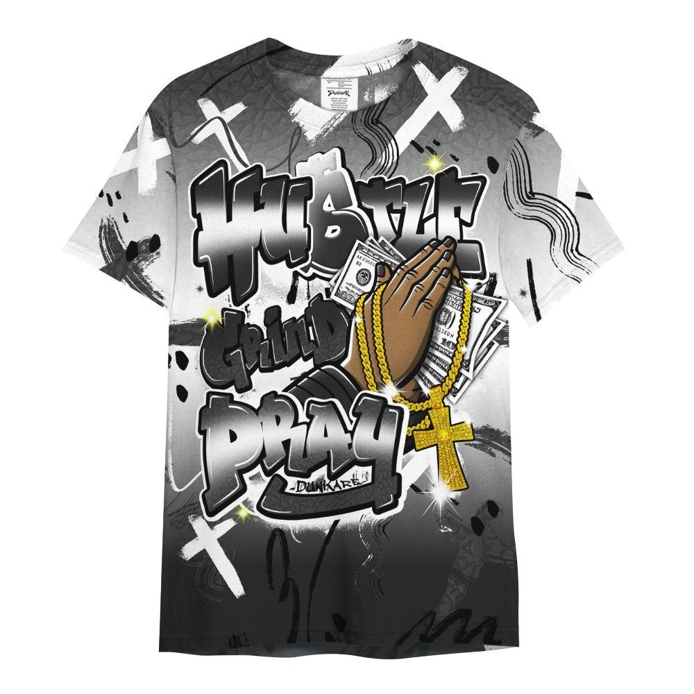 Shirt To Match Black Cat 3s - Money Hustle Grind Pray All Over Print