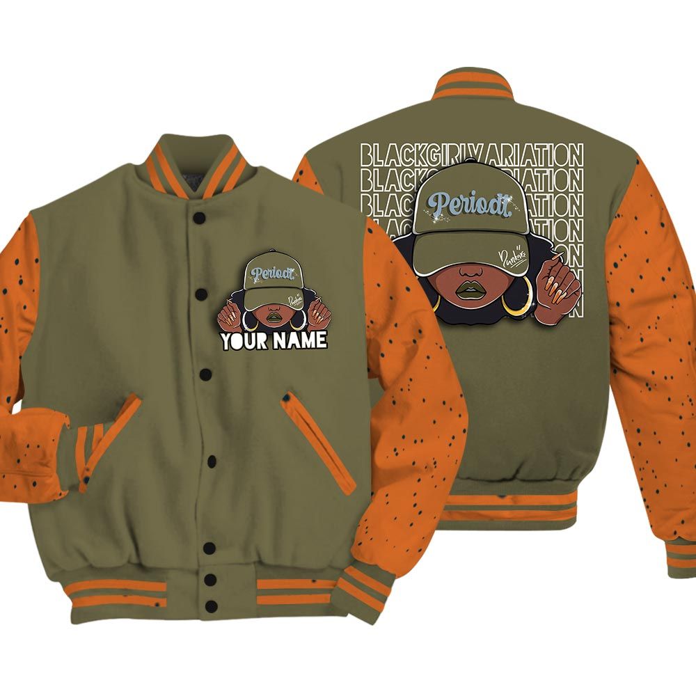Varsity Jacket To Match Varsity Streetwear Custom Name Black Girl, Olive 5s T-Shirt, Sneaker Olive 5s Baseball Varsity Jacket 1604 NCT