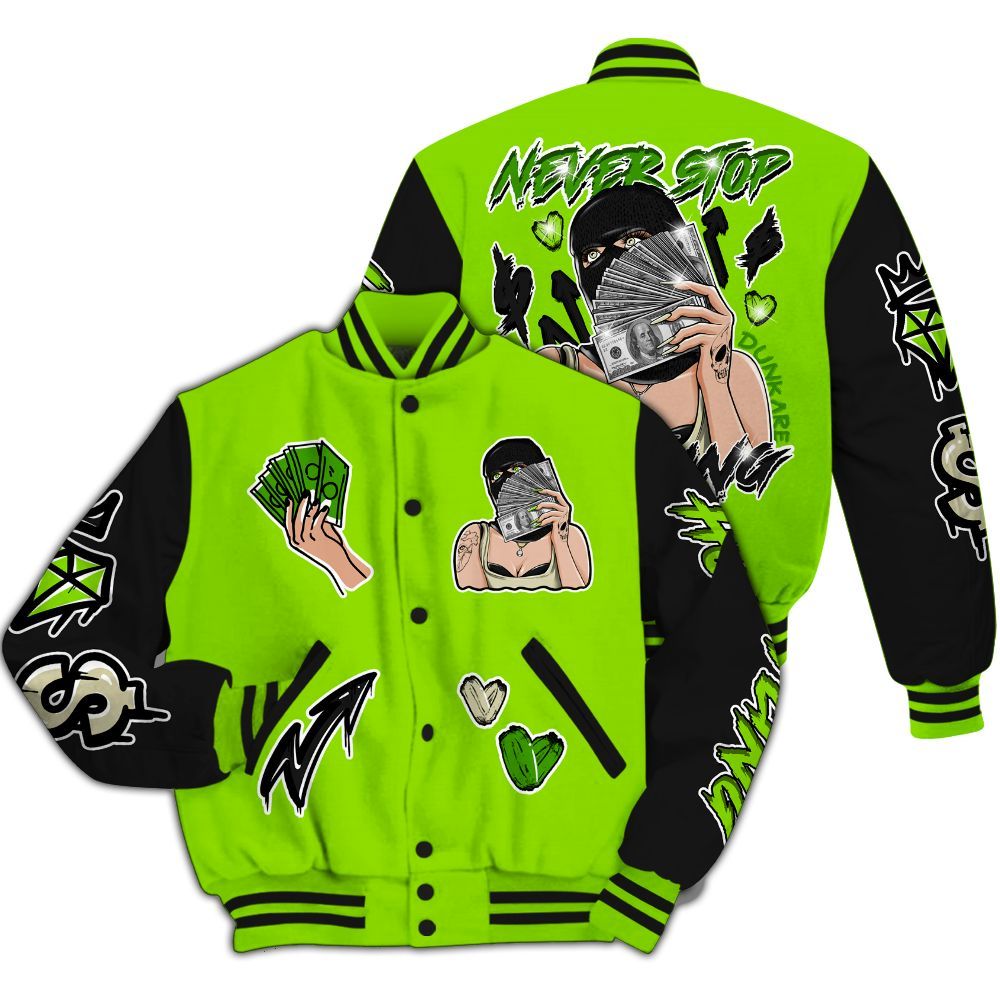 Varsity Jacket To Match Electric Green 6s - Hustling Unique All Over Print