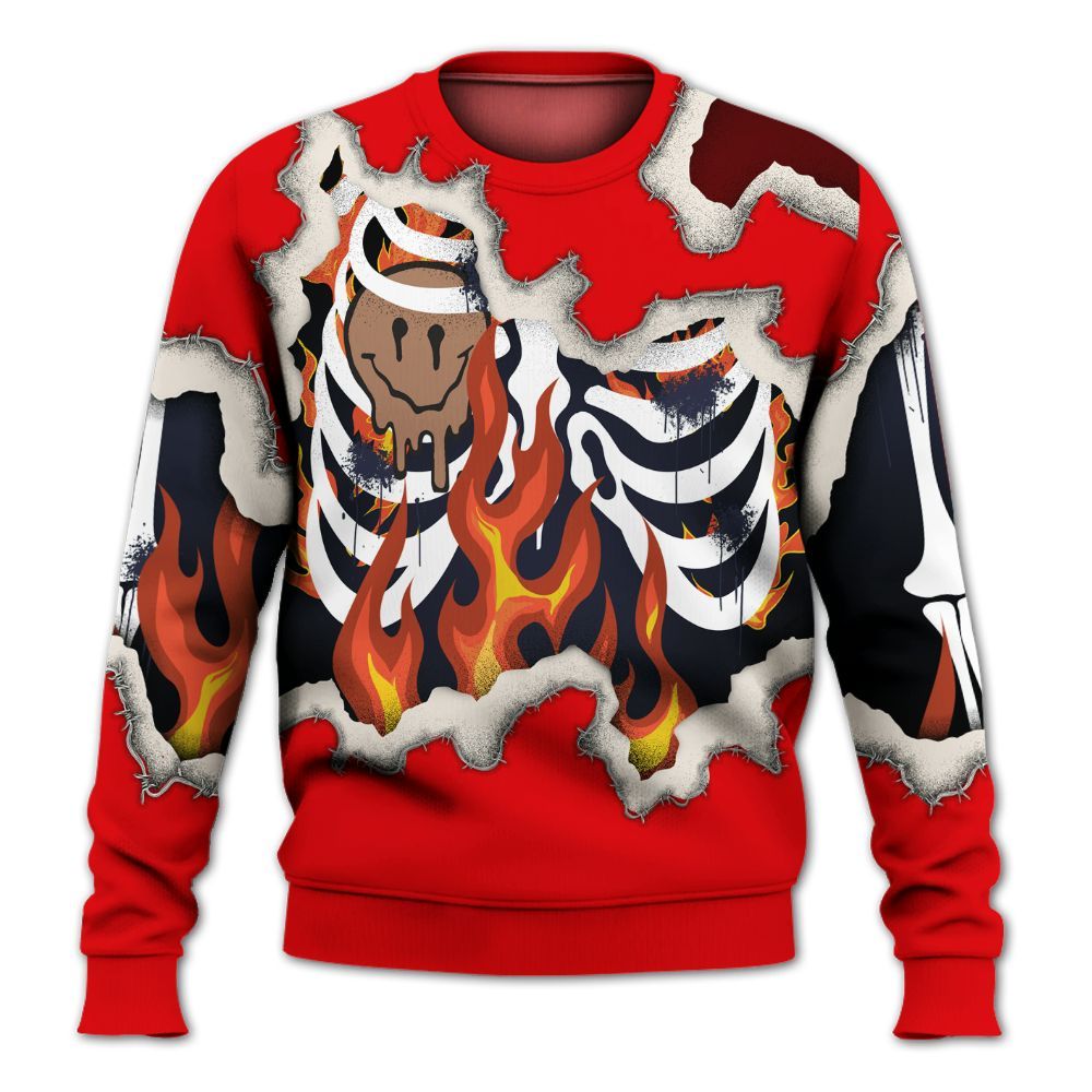 Sweatshirt To Match Low OG Howard University 1s - Skeleton On Fire Skrrt All Over Print
