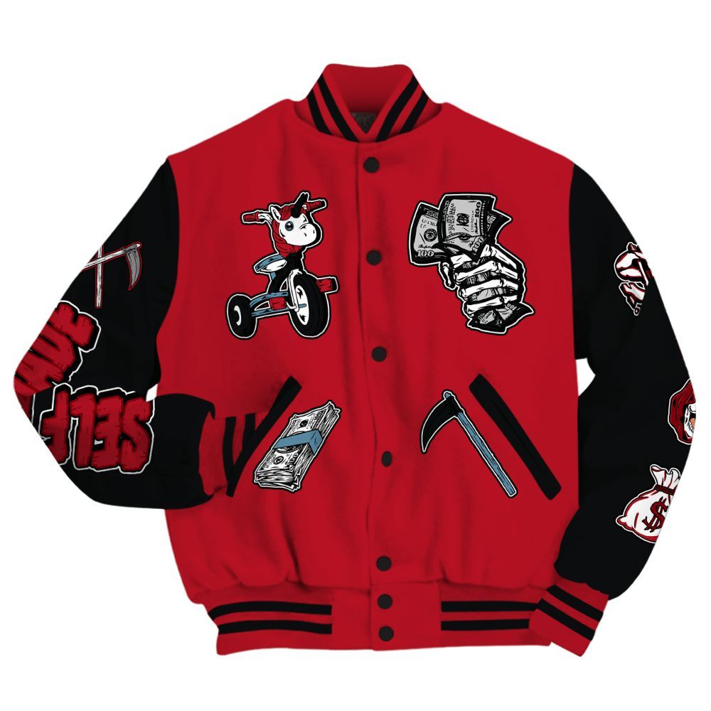 Varsity Jacket To Match Retro Raging Bull 5s - Self Make Skeleton All Over Print