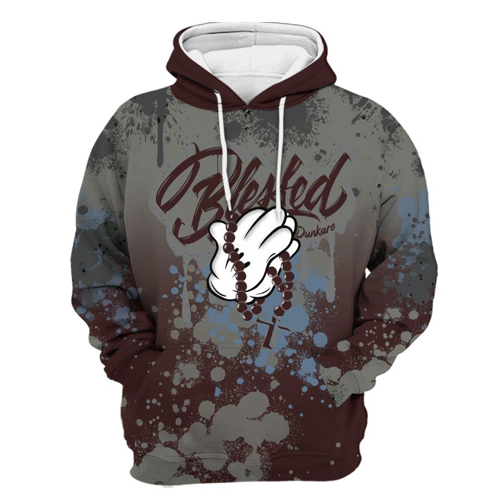 Hoodie To Match Burgundy 5s - God Blessed Ink Drip All Over Print