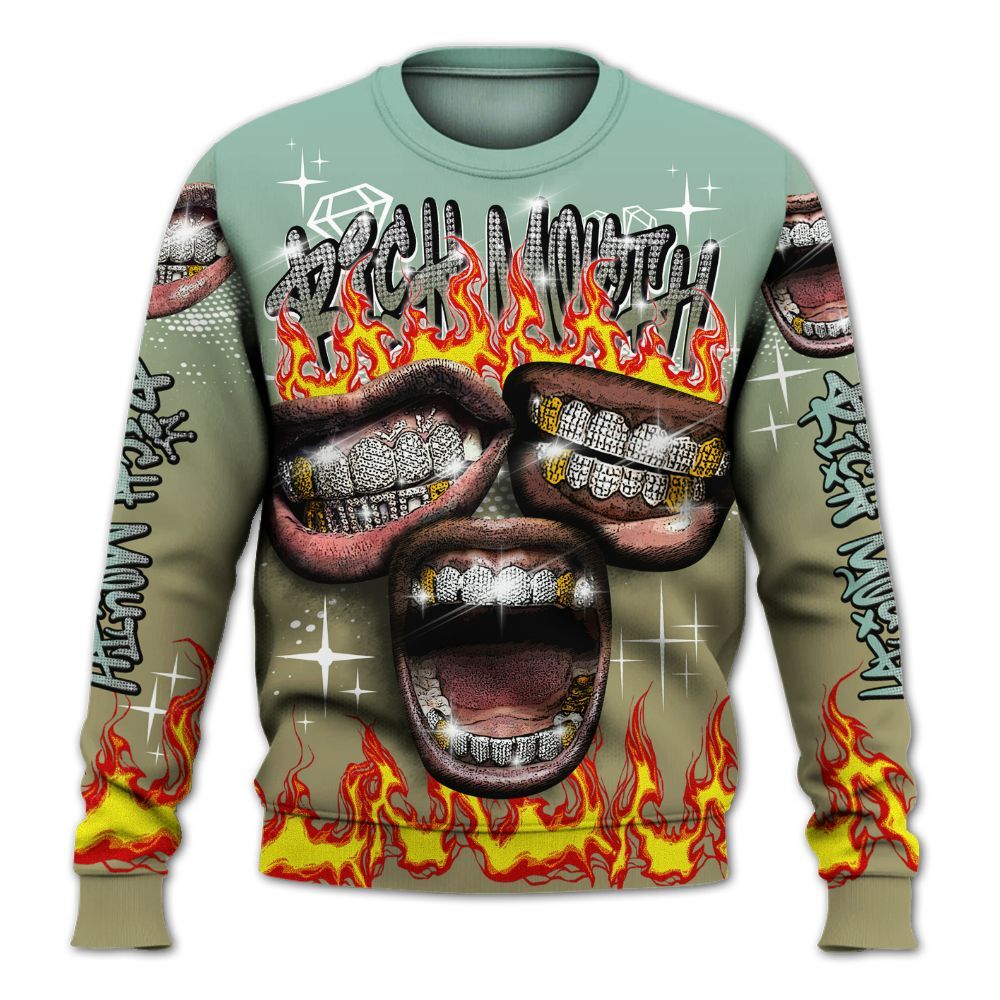 Sweatshirt To Match Dunk Low Suede Olive Aura - Rich Mouth Fire Rap Retro 90s All Over Print