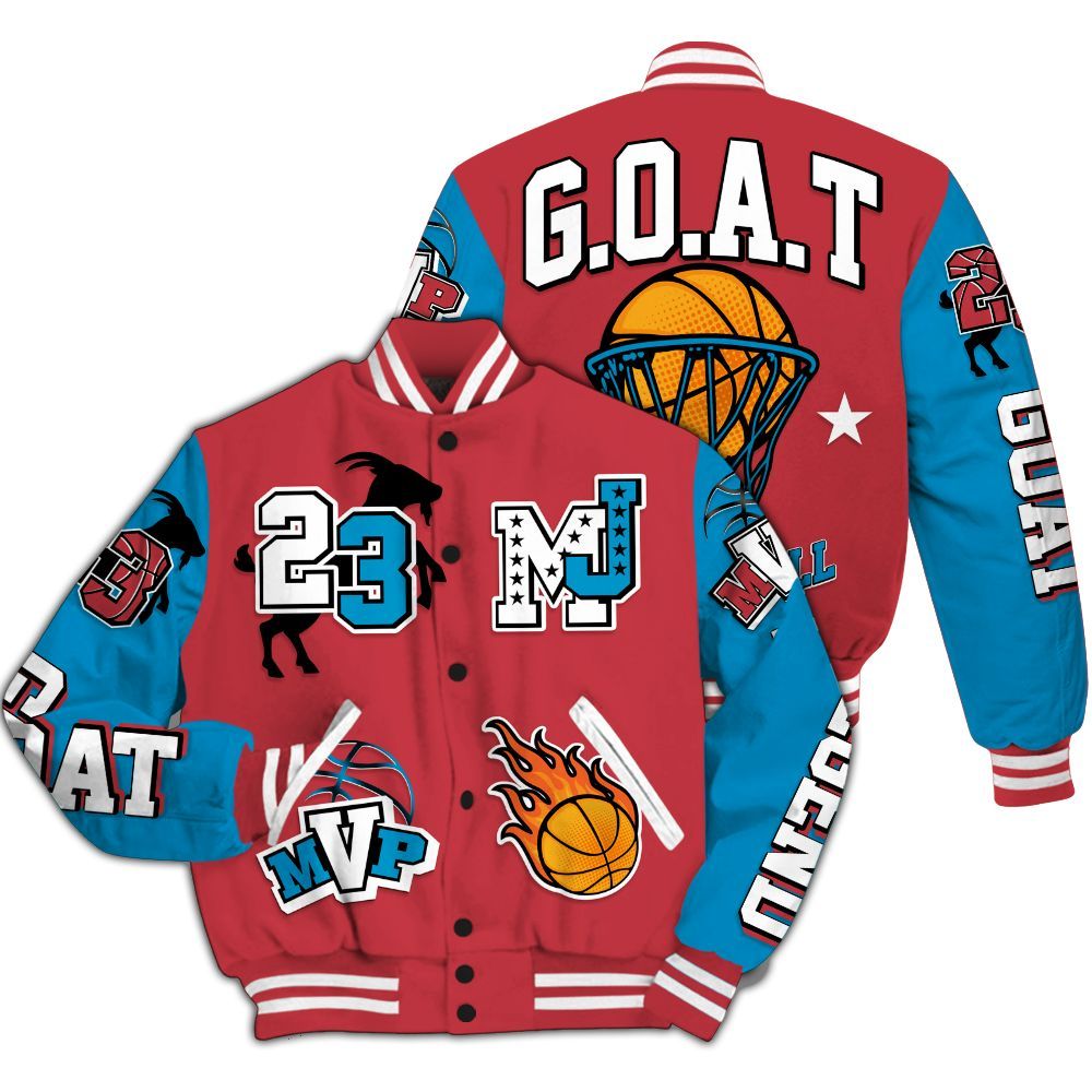 Varsity Jacket To Match High OG University Red Dark Powder Blue 1s Shirt, 23 Goat MVP Basketball All Over Print