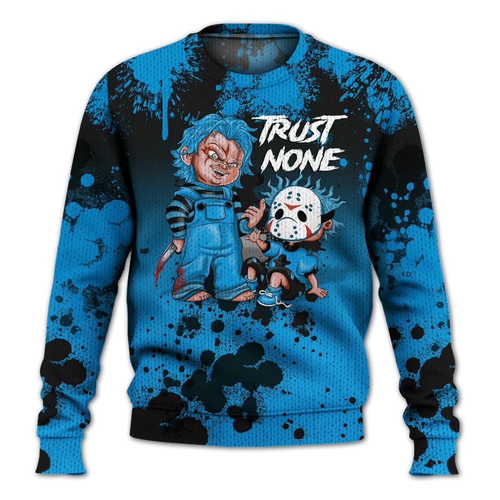 Knitted Sweater To Match Black University Blue 2022 13s - Trust No One Scary