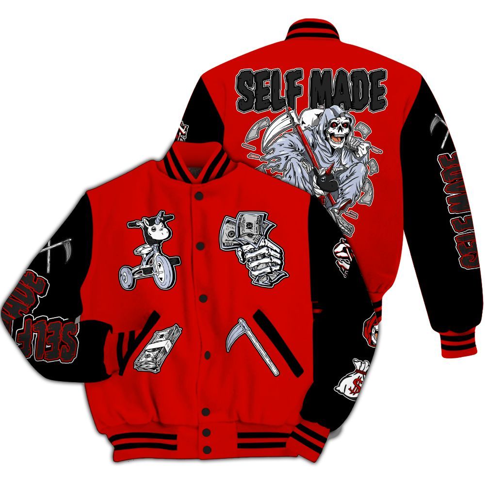Varsity Jacket To Match Fire Red 6s - Self Make Skeleton All Over Print