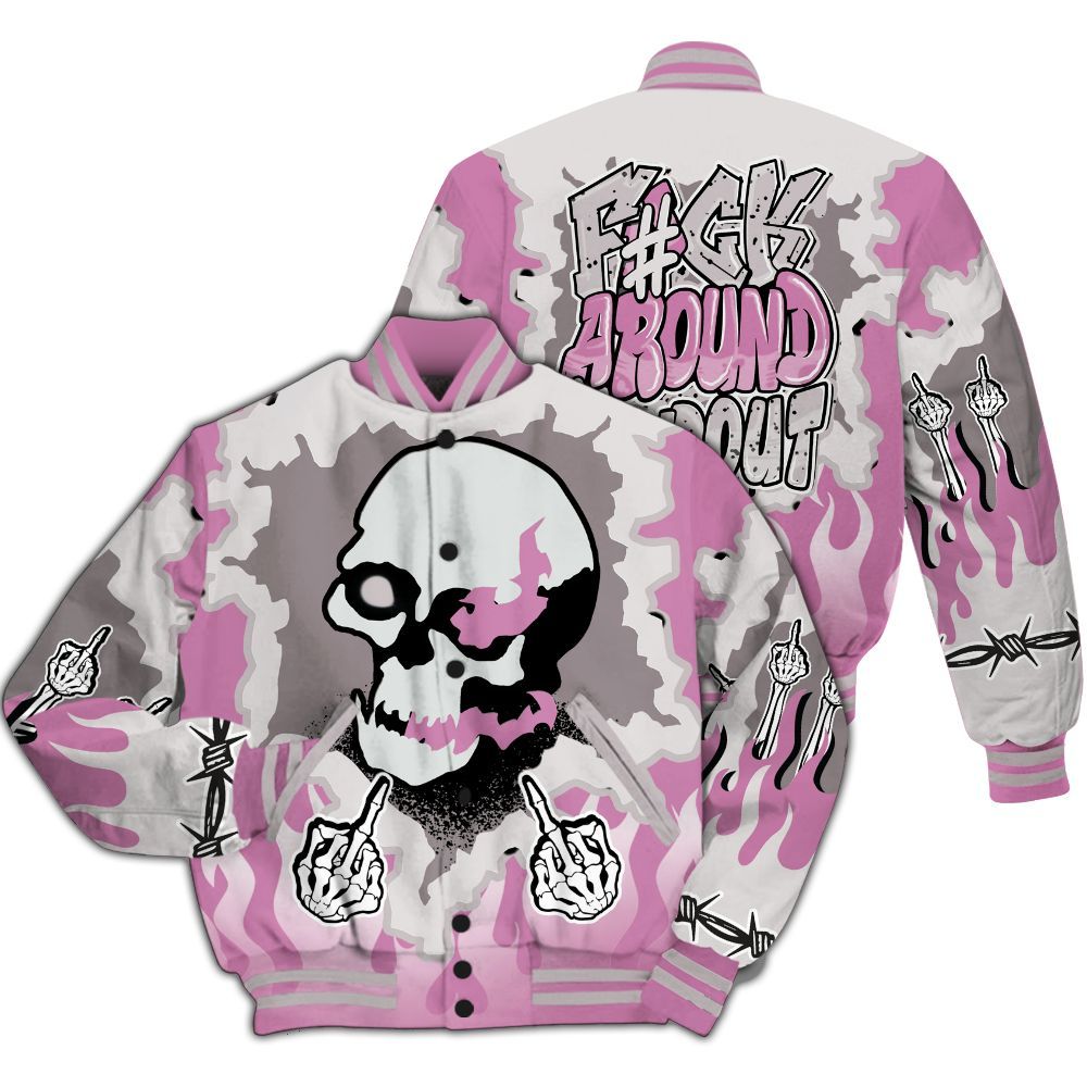 Varsity Jacket To Match Neutral Grey Black White Orchid 4s - F Around Find Out Graphic Trapped All Over Print