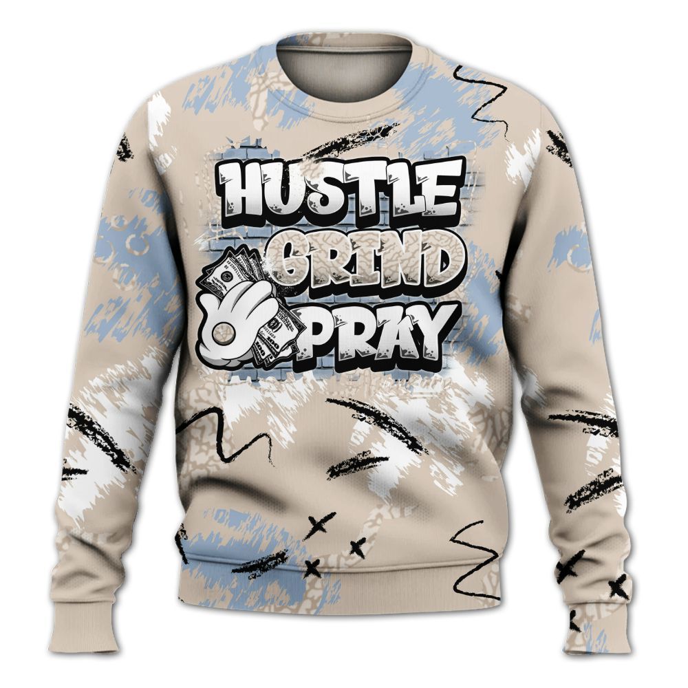 Sweatshirt To Match Desert Sand 3s - Hustle Grind Pray Graphic Street Style All Over Print