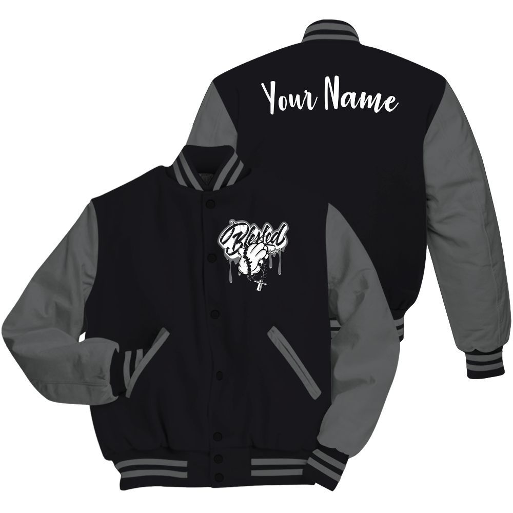 Varsity Jacket To Match White Thunder 4s - Custom Name God Blessed Drip All Over Print