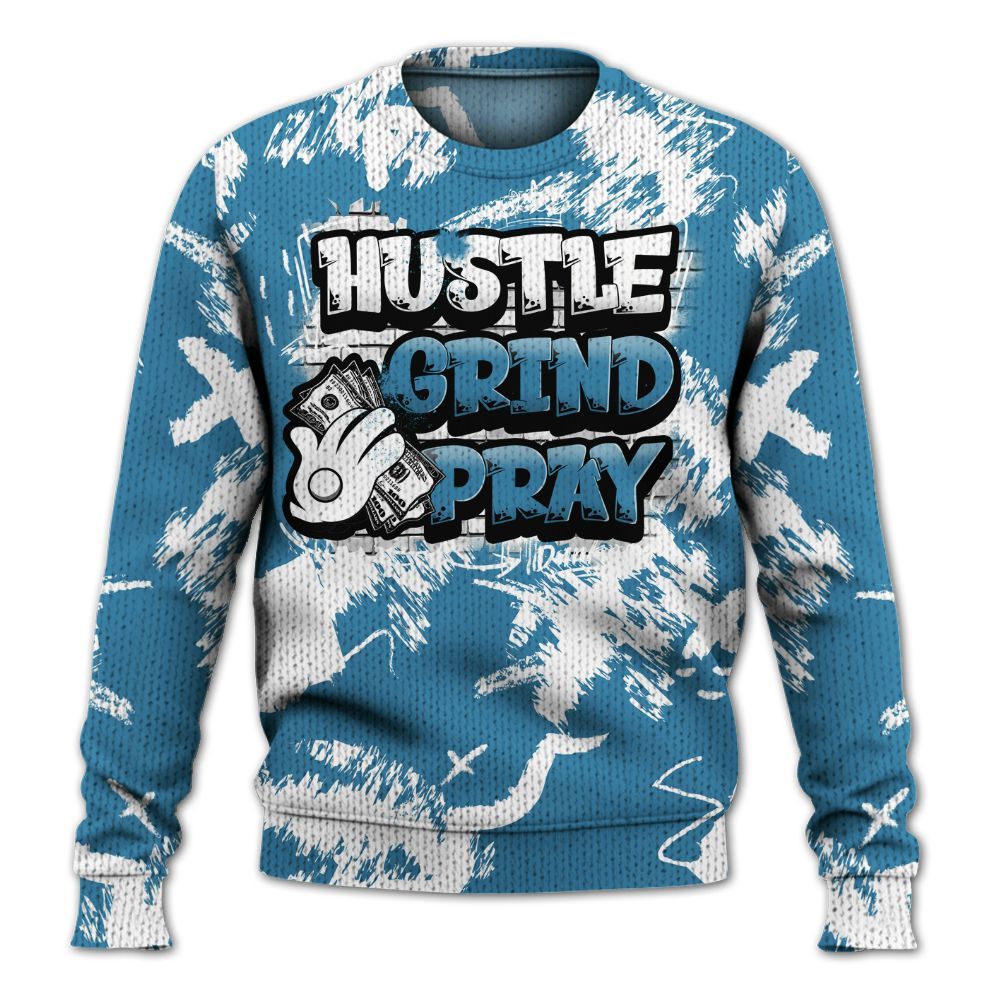 Knitted Sweater To Match High OG UNC Reimagined 1s - Hustle Grind Pray Retro