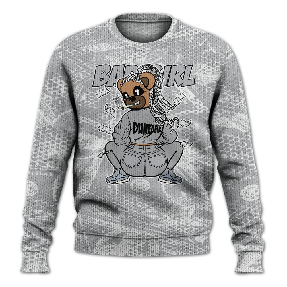 Knitted Sweater To Match Low OG Wolf Grey 1s - Rebellious Girl Bear Banknotes Art
