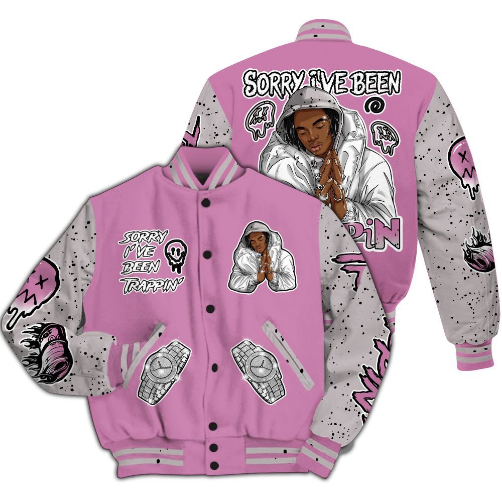Varsity Jacket To Match Neutral Grey Black White Orchid 4s - Trappin' Unique All Over Print