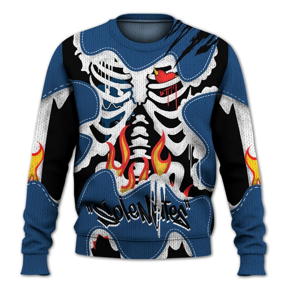 Knitted Sweater To Match High OG Midnight Navy 1s - Skeleton Burning Heart Drip