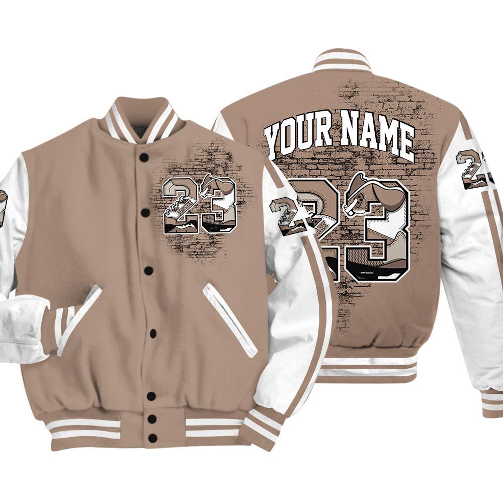 Varsity Jacket To Match OG Latte 1s - Custom Name Number 23 5s Varsity Jacket Outfit OG Latte 1s 1305 HDT