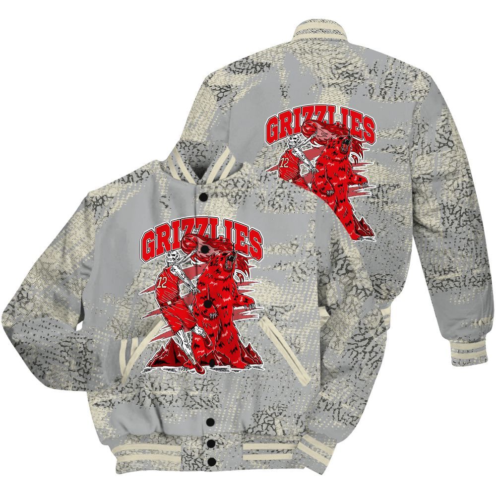 Varsity Jacket To Match Cement Grey 3s Shirt - Grizzly Bear Skeleton Brown Sugar All Over Print