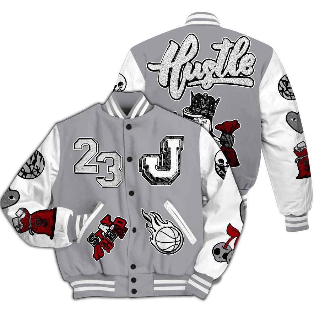 Varsity Jacket To Match Cement Grey 3s - Hustles Money Number 23 All Over Print