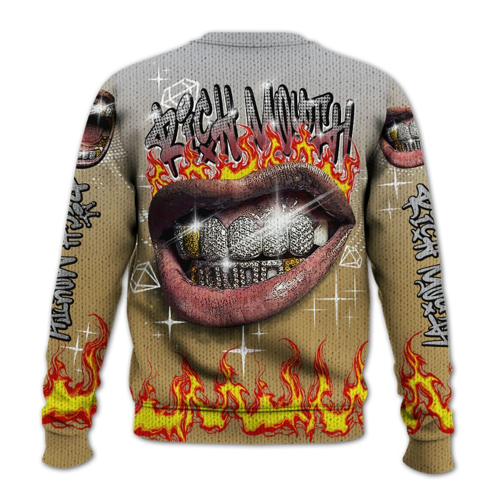 Knitted Sweater To Match Kobe 4 Gold Medal - Rich Mouth Fire Rap Retro 90s