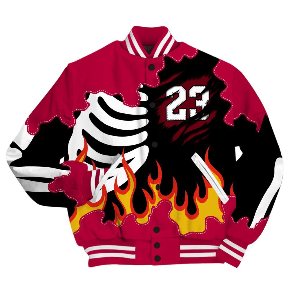 Varsity Jacket To Match Retro Chicago 2s - Burning Skeleton 23 G.O.A.T All Over Print