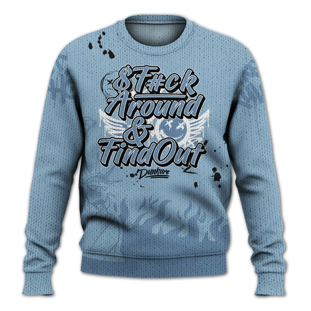 Knitted Sweater To Match High University Blue 1s - Graphic Fck Around Find Out