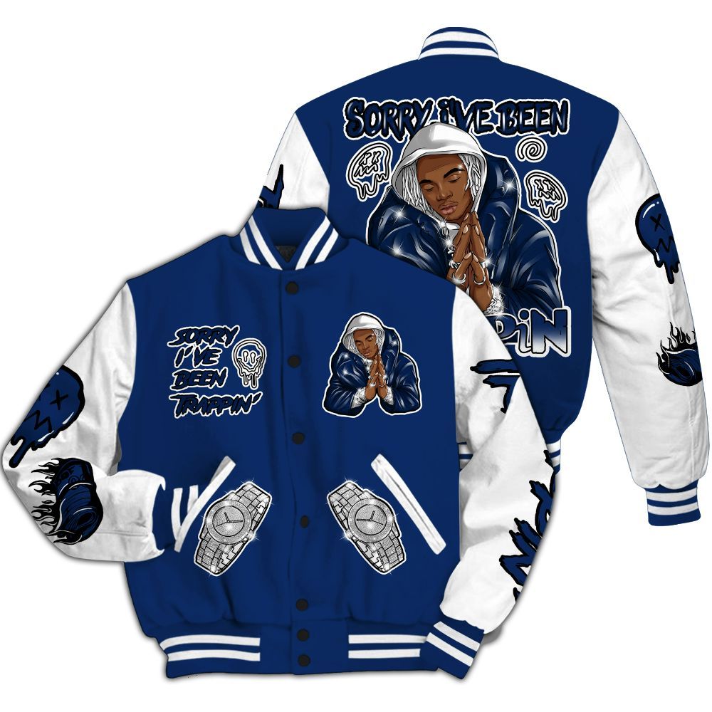 Varsity Jacket To Match High OG Deep Royal Blue 1s - Trappin' Unique All Over Print