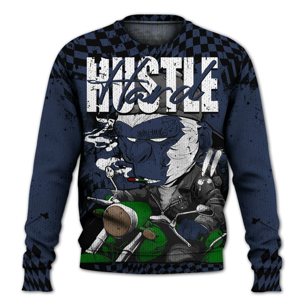 Knitted Sweater To Match Midnight Navy 13s - Hustle Hard Monkey
