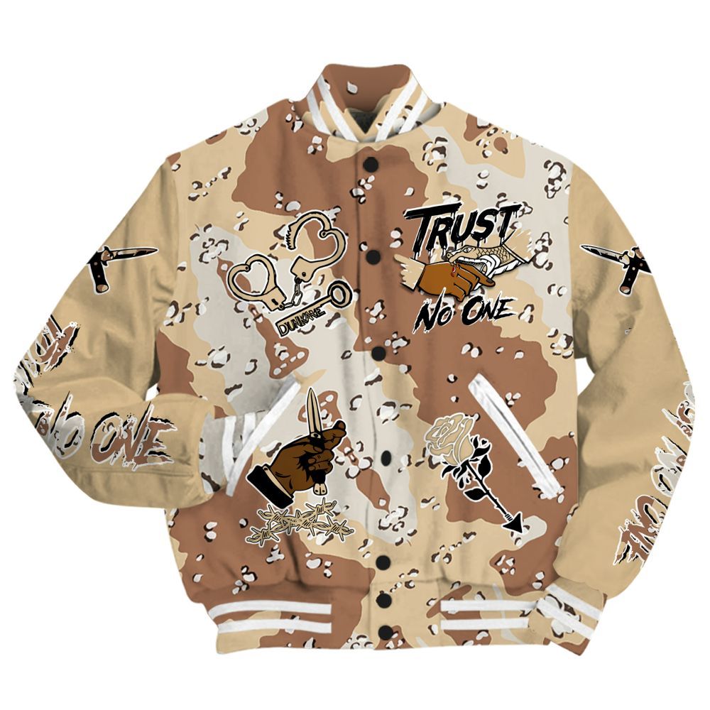 Varsity Jacket To Match Desert Camo 3s - Trust No One Dripping All Over Print