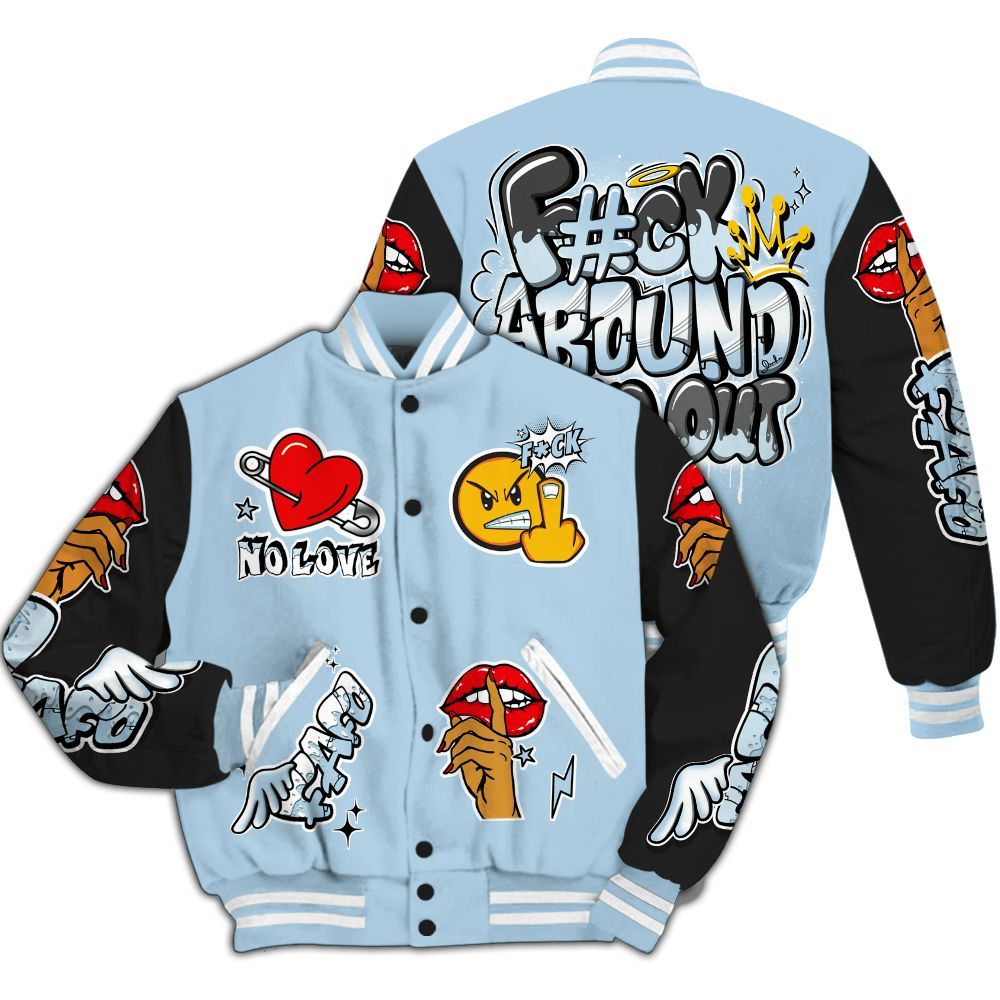 Varsity Jacket To Match Foamposite One Psychic Blue - FK Around Find Out All Over Print