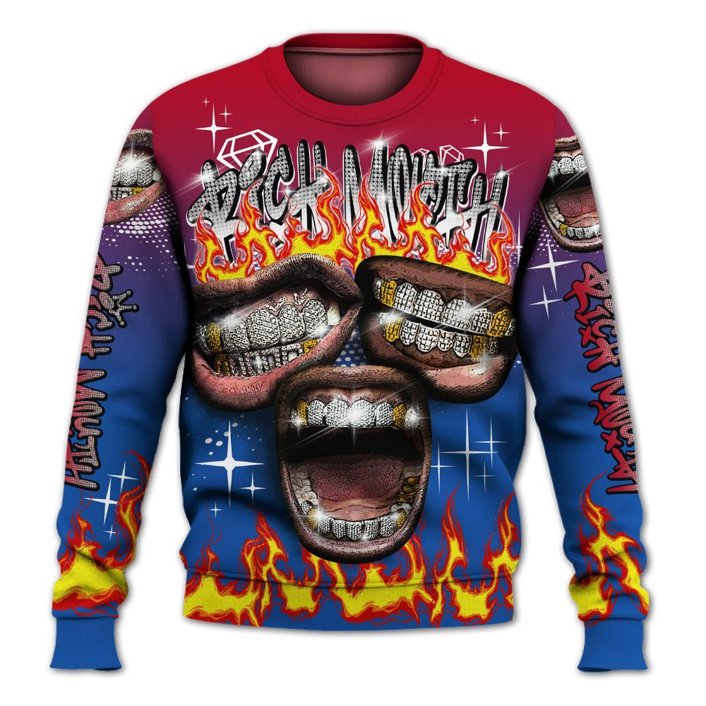 Sweatshirt To Match Air Griffey Max Black Red Navy Blue 1s - Rich Mouth Fire Rap Retro 90s All Over Print