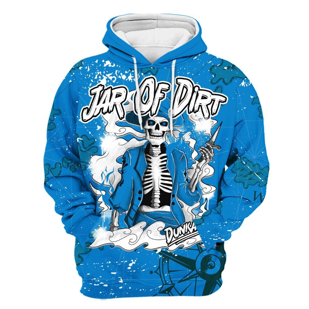 Hoodie To Match Industrial Blue 4s - Skeleton Jar Of Dirt Retro Military Blue 4s Outfit All Over Print