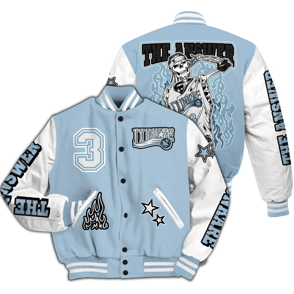Varsity Jacket To Match Mid Ice Blue 1s - Allen Answer Skeleton All Over Print