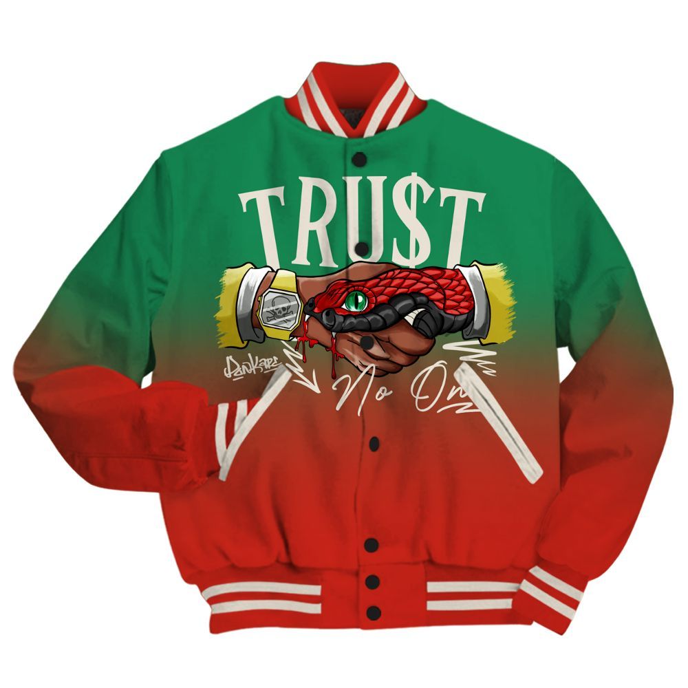Varsity Jacket To Match Retro El Vuelo 3s - Trust No One Drip All Over Print