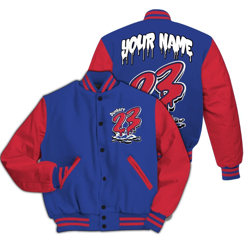 Varsity Jacket To Match Air Griffey Max USA Red White Blue 1s - Custom Name 23 Drip All Over Print