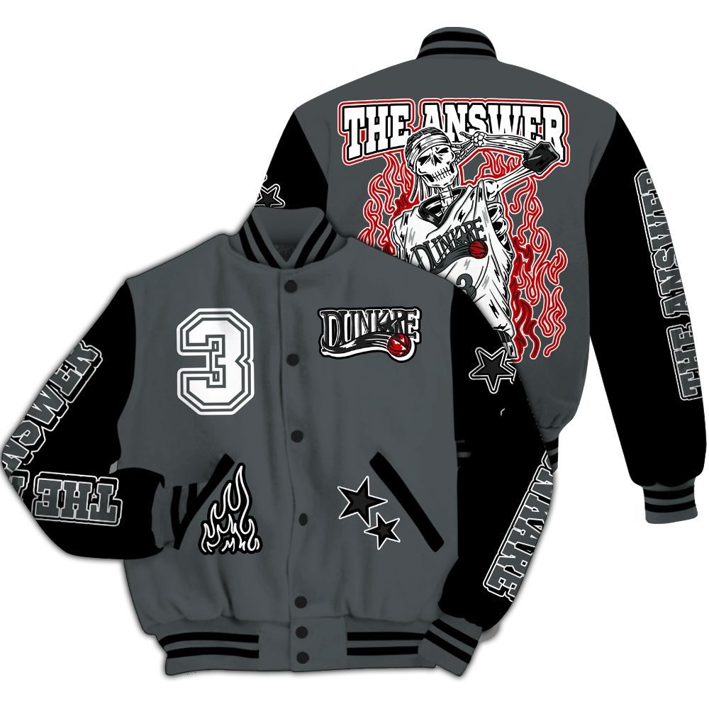 Varsity Jacket To Match Black RM Nigel Sylvester 4s - Allen Answer Skeleton All Over Print