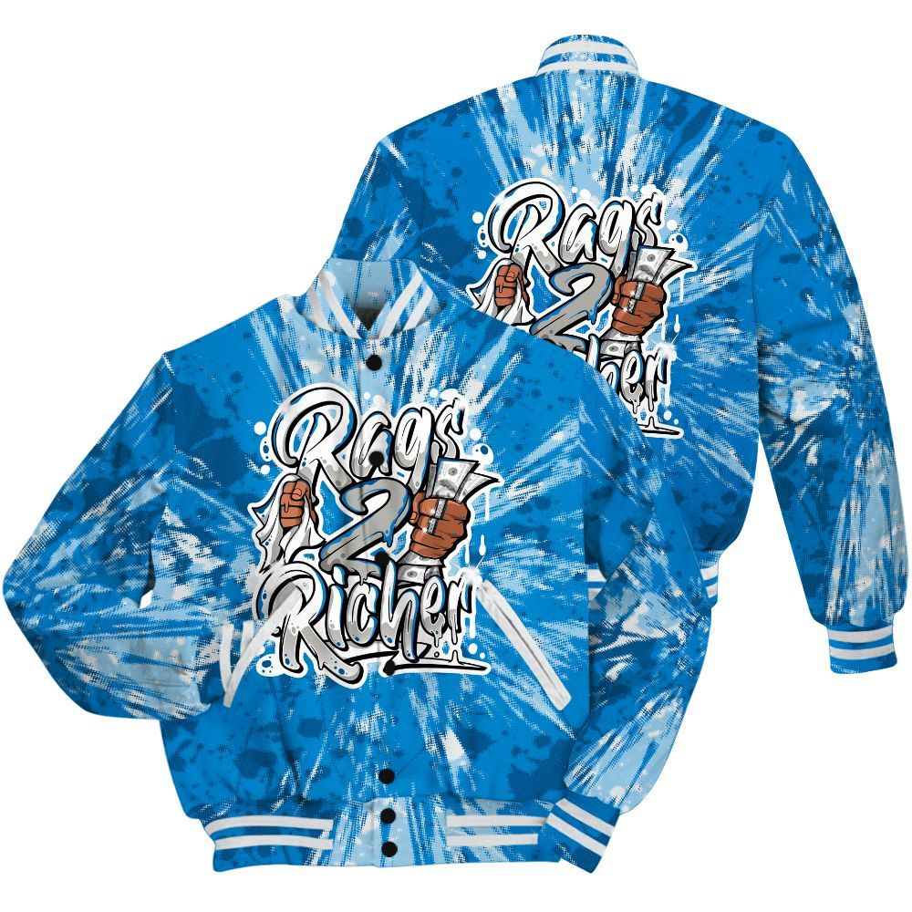 Varsity Jacket To Match Industrial Blue 4s Shirt - Rag 2 Rich Graphic Luxury All Over Print