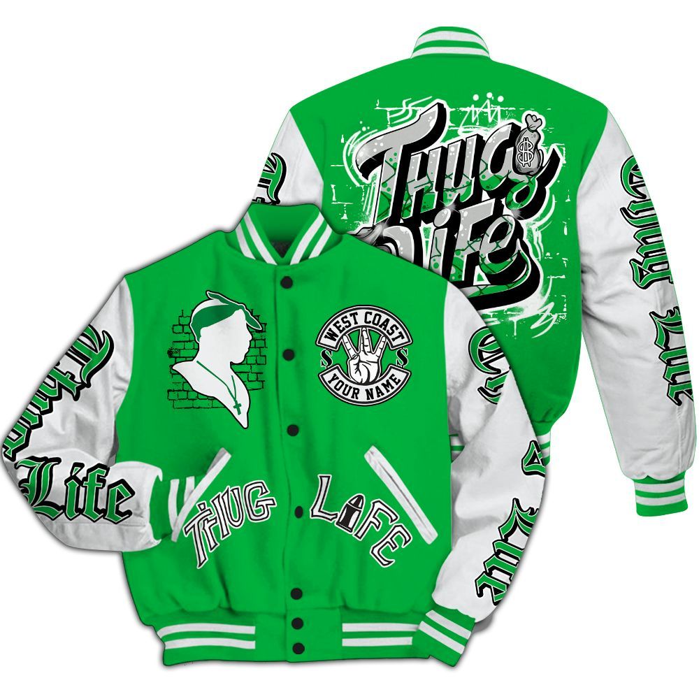 Varsity Jacket To Match Lucky Green 5s - Free Thug Living Custom Name Baseball Varsity Jacket All Over Print