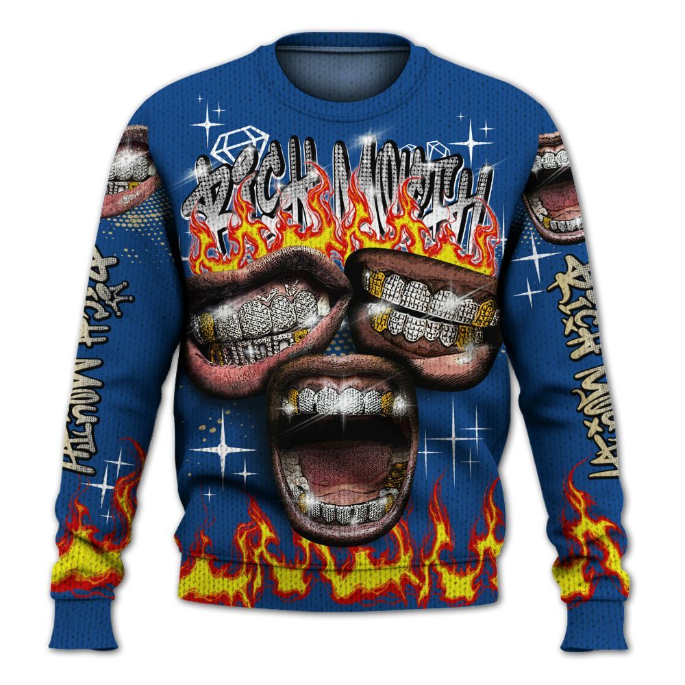 Knitted Sweater To Match Air Ship Royal Blue - Rich Mouth Fire Rap Retro 90s