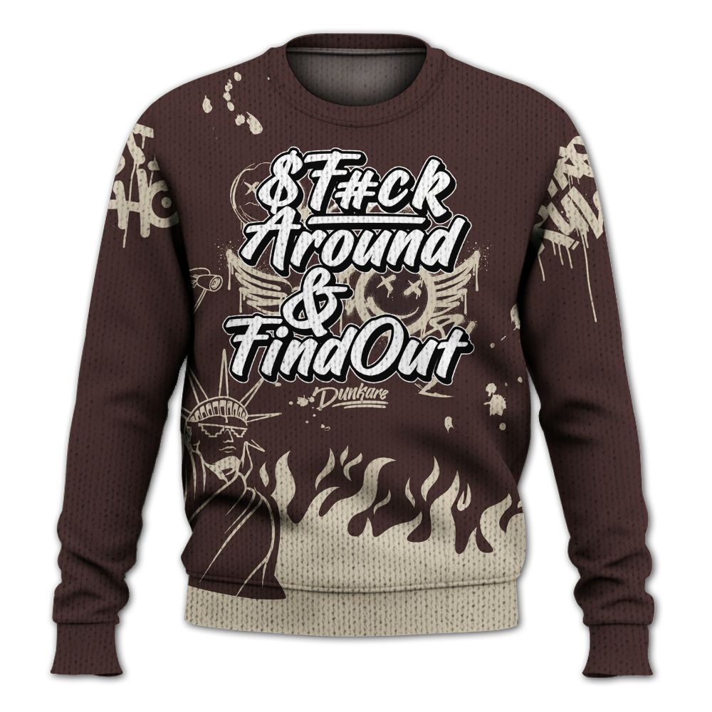 Knitted Sweater To Match Burgundy Crush 3s - Graphic Fck Around Find Out