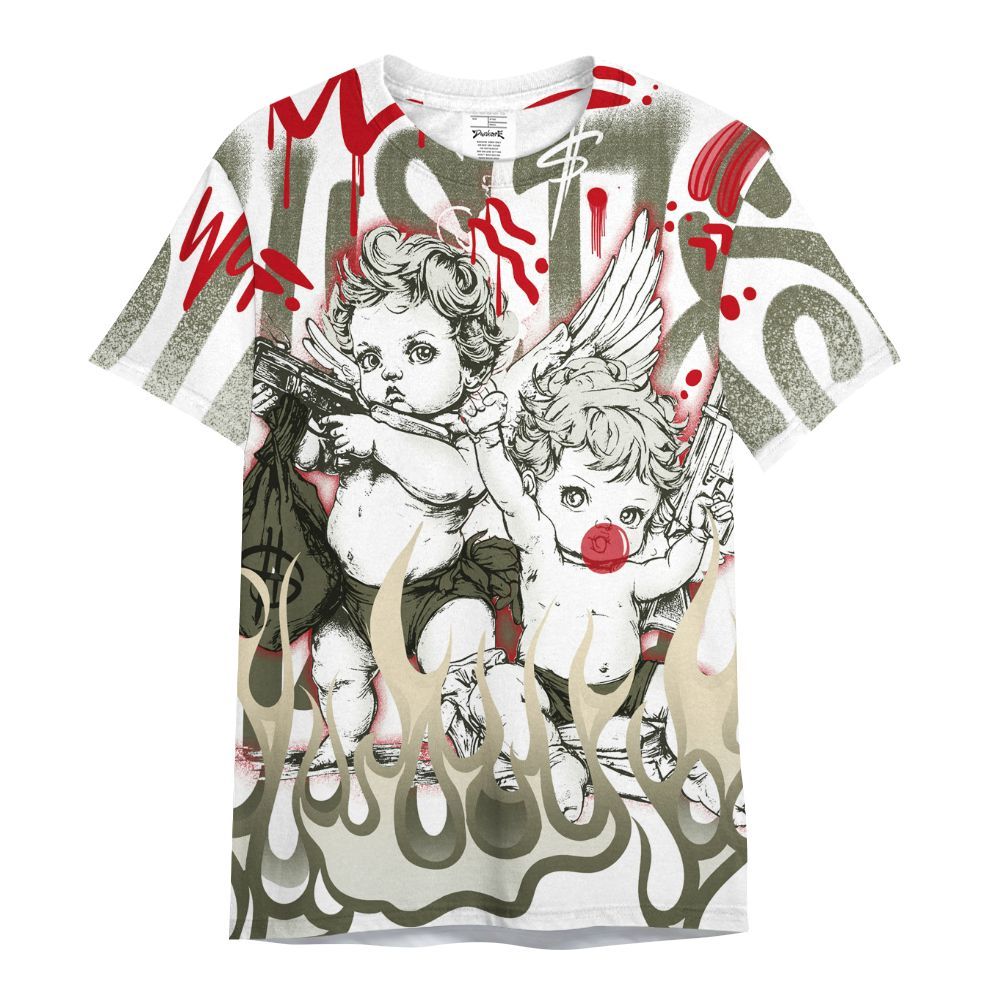 Shirt To Match Travis Scott Low OG Medium Olive 1s - Angel Hustle Hard All Over Print