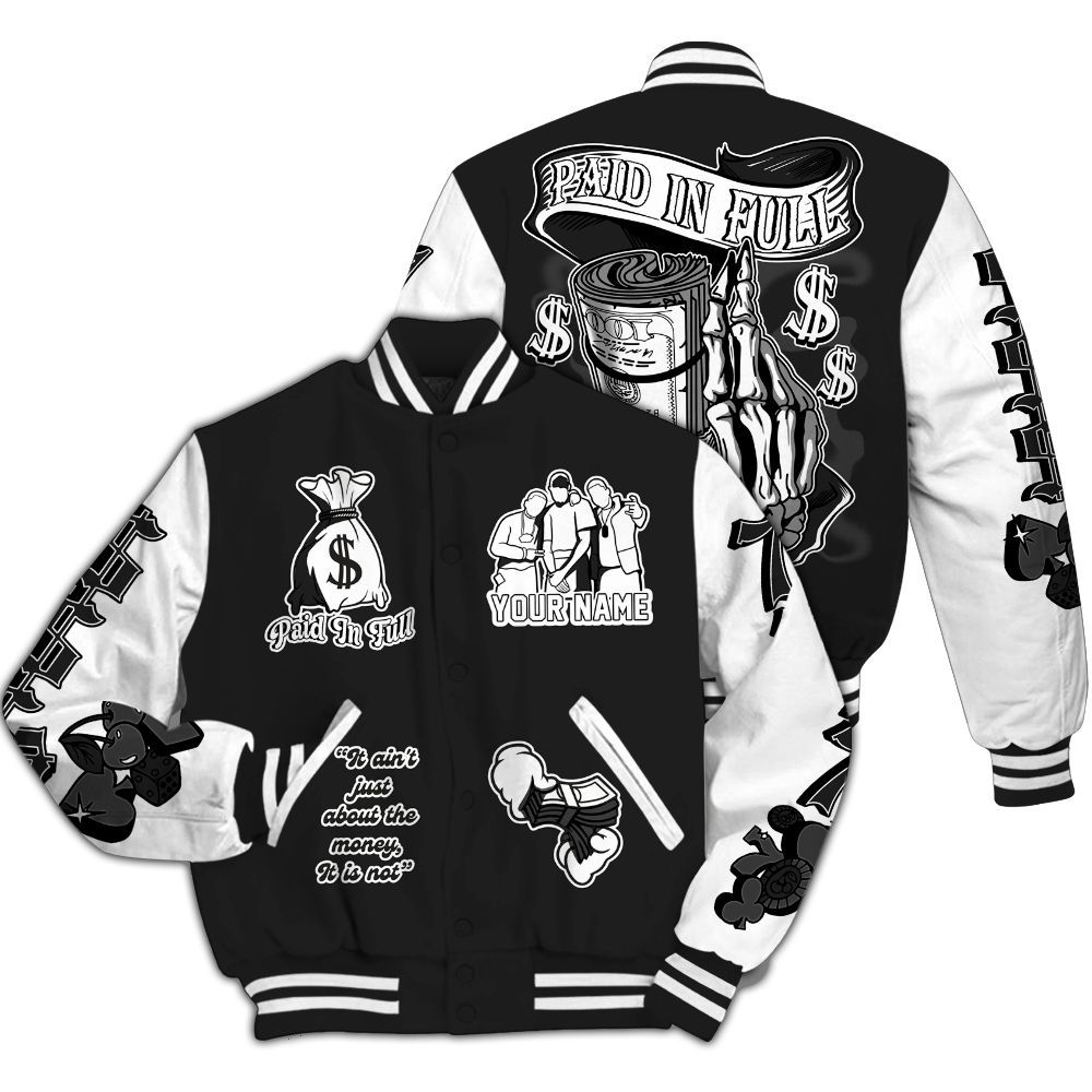 Varsity Jacket To Match Black Cat NET 4s - Paid In Full Baseball Varsity Jacket Custom Name All Over Print
