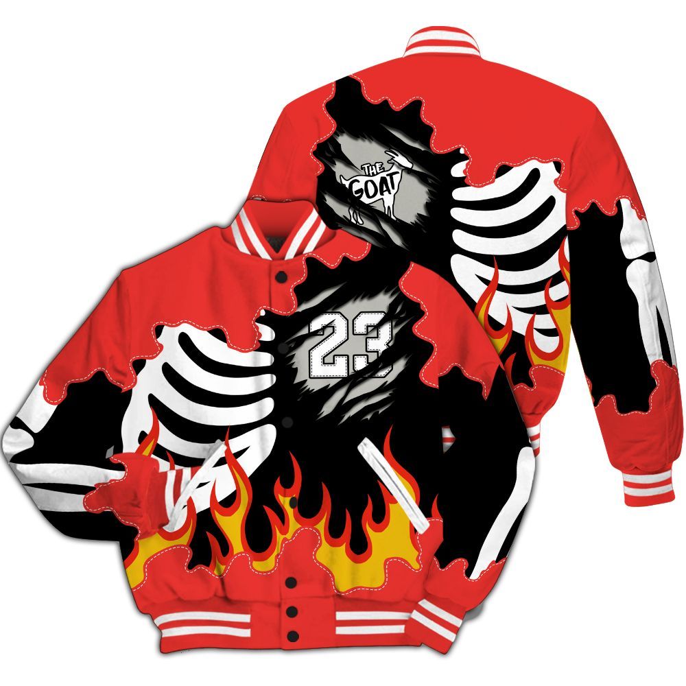 Varsity Jacket To Match Vomero 5 Bright Crimson - Burning Skeleton 23 G.O.A.T All Over Print