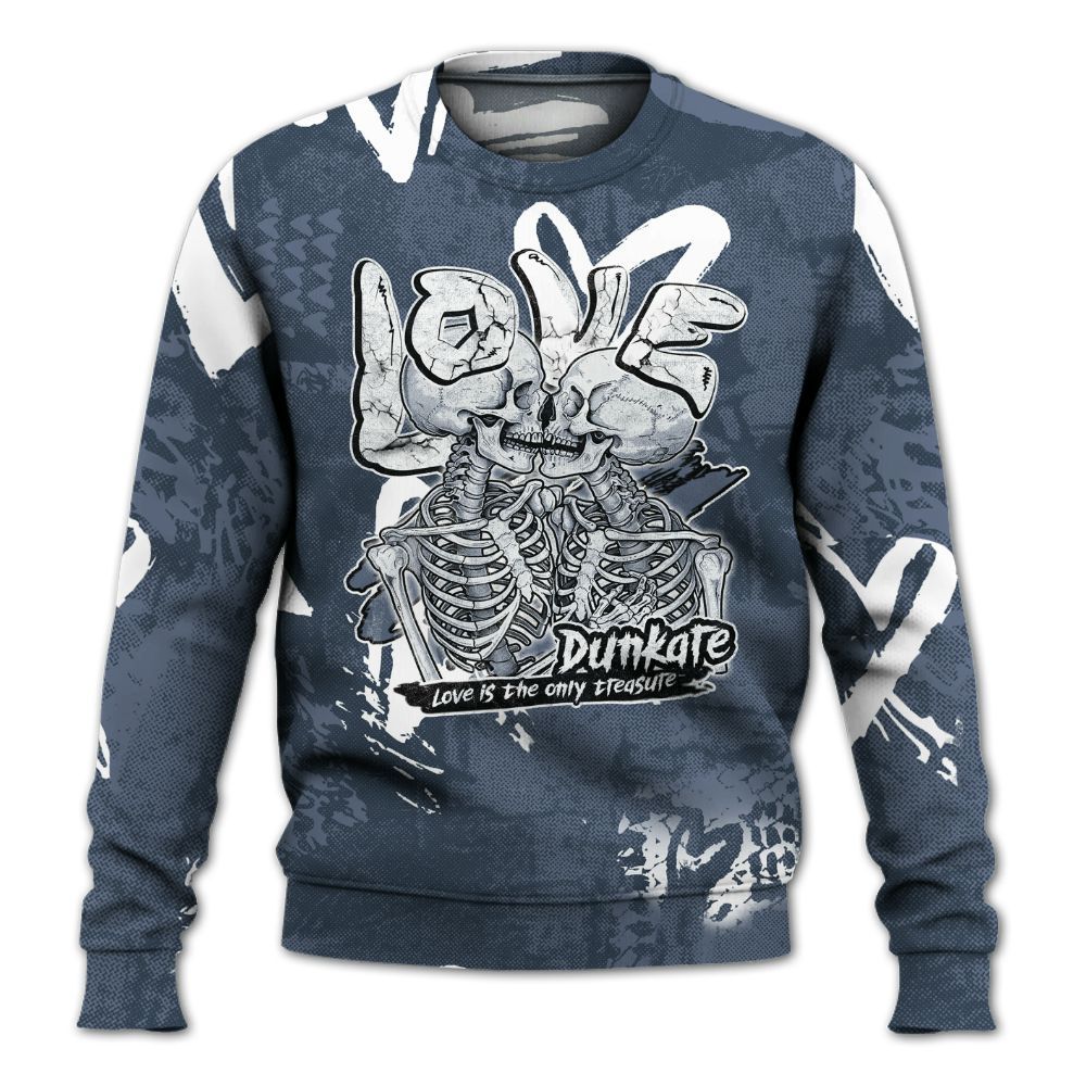 Sweatshirt To Match Low Diffused Blue 11s - Skull Love All Over Print