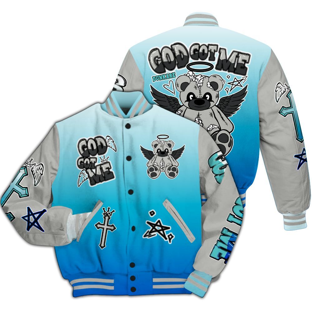 Varsity Jacket To Match Air Max One Block Down Blue - Gods Guides Me Bear All Over Print